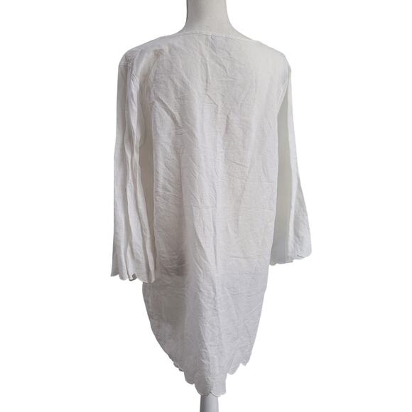 J. Crew white linen long scalloped tunic top XXL lagenlook minmalist - Picture 3 of 8